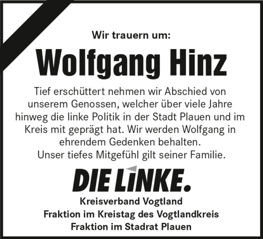 Traueranzeige Wolfgang Hinz